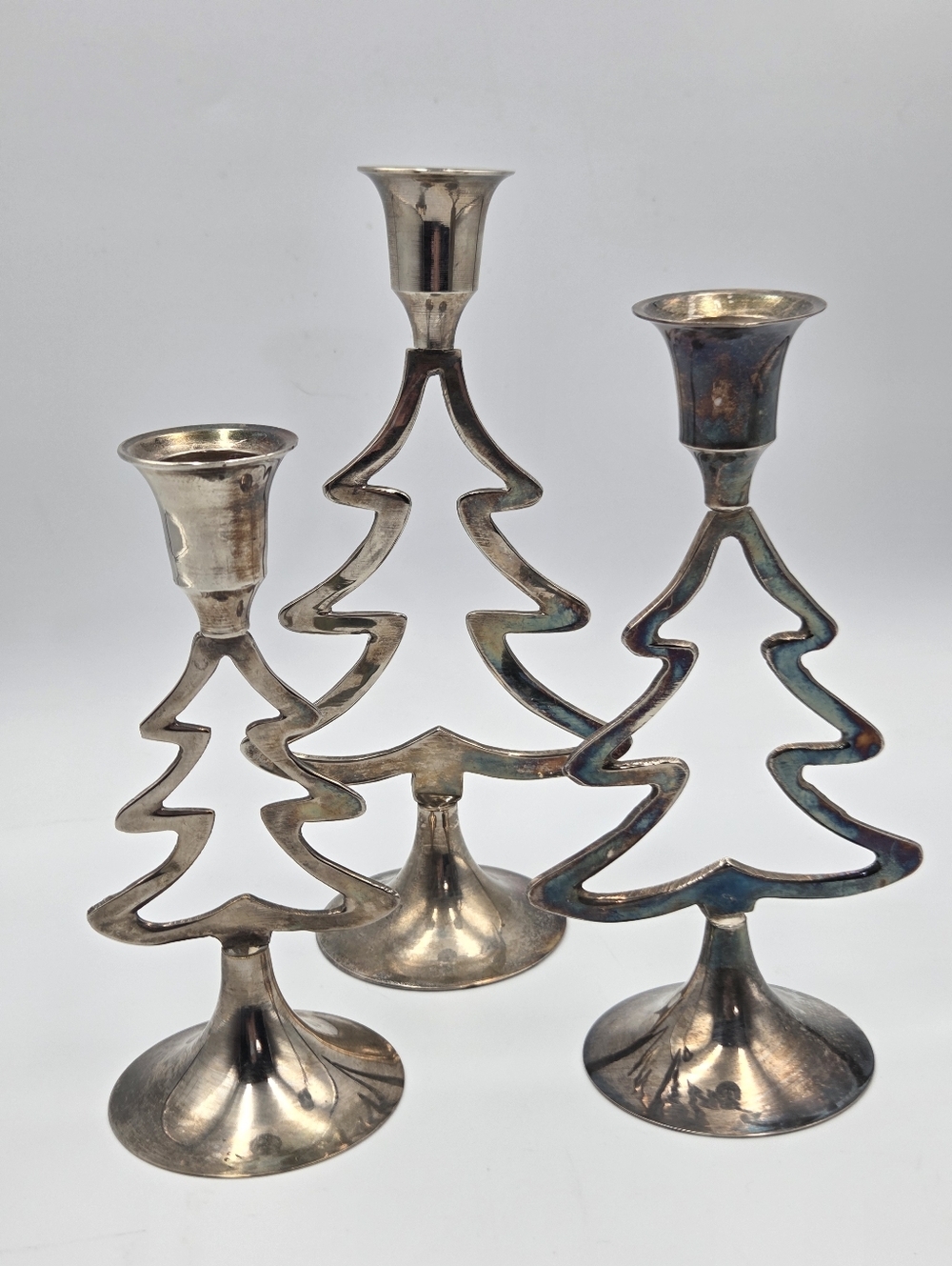 International Silver Co Christmas Tree Silverplated Candlestick Holders Vtg x3